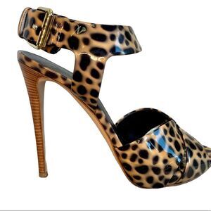 Giuseppe Zanotti Leopard cheetah animal print patent high heel sandals Sz 38.5